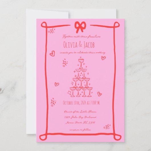 手お洒落引き弓走り結婚の 招待状 (正面)