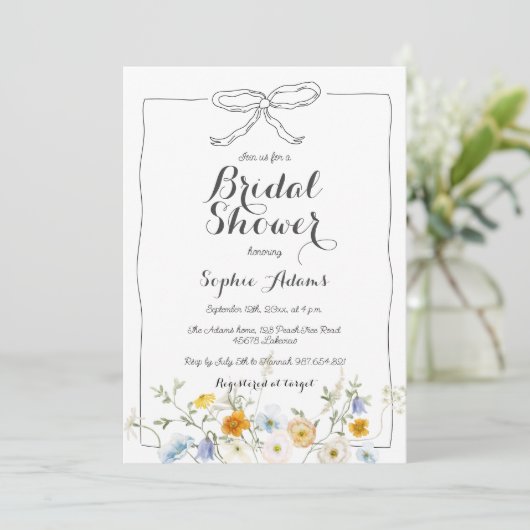 手お洒落引き弓野花ブライダルシャワー 招待状 (スタンド正面)