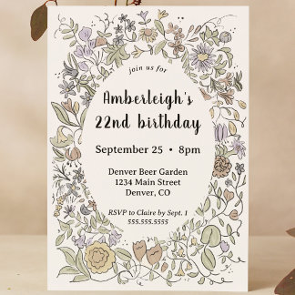 手お洒落引き水色フローラ日パーティー 招待状