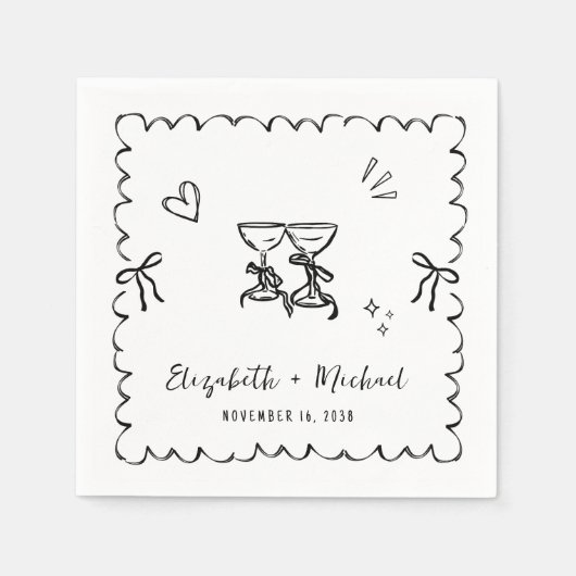 手お洒落引き波の結婚枠 スタンダードカクテルナプキン (正面)