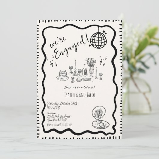 手お洒落引き波予測できな婚約パーティ 招待状 (スタンド正面)