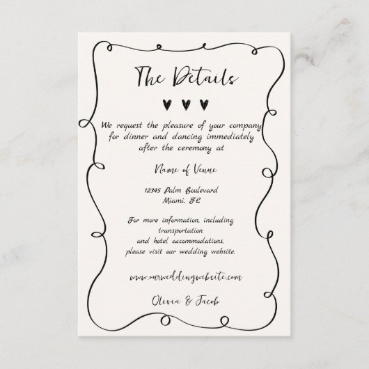 手お洒落引き波状の結婚詳細 エンクロージャーカード (正面)