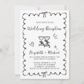 手お洒落引き白黒結婚披露宴 招待状 (正面)