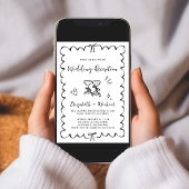 手お洒落引き白黒結婚披露宴 招待状