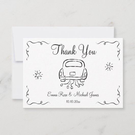 手お洒落引き結婚の サンキューカード (正面)