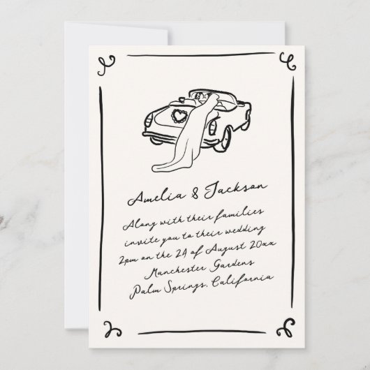 手お洒落引き結婚の 招待状 (正面)