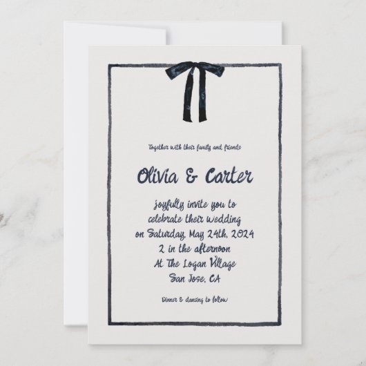 手お洒落引き結婚の 招待状 (正面)