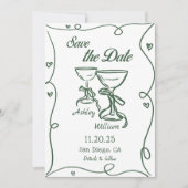 手お洒落引き結婚式の日付を保存 招待状 (正面)