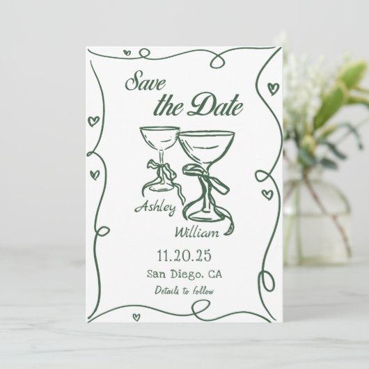 手お洒落引き結婚式の日付を保存 招待状 (スタンド正面)