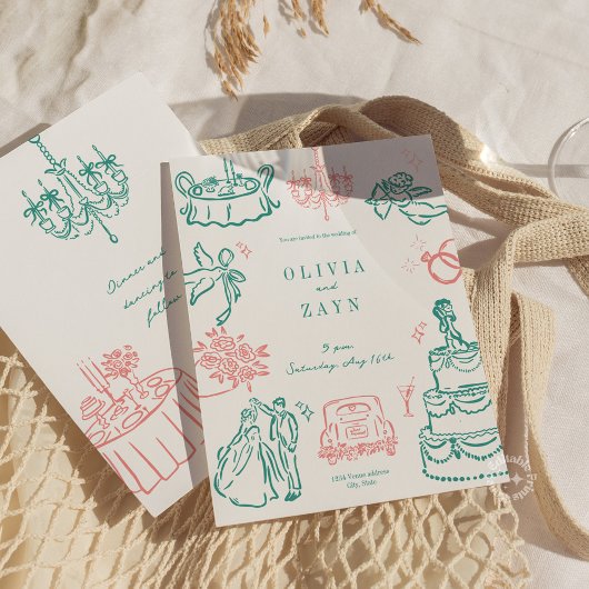 手お洒落引き結婚式招待状ターコイズ 招待状