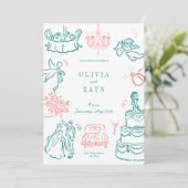 手お洒落引き結婚式招待状ターコイズ 招待状 (スタンド正面)