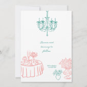 手お洒落引き結婚式招待状ターコイズ 招待状 (裏面)