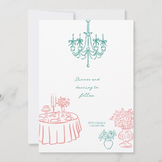 手お洒落引き結婚式招待状ターコイズ 招待状 (裏面)