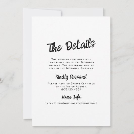 手お洒落引き結婚式招待状 招待状 (裏面)