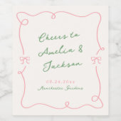 手お洒落引き緑とピンク結婚ズ ワインラベル (シングルラベル)