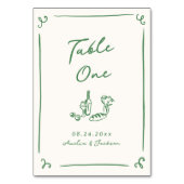 手お洒落引き緑のテーブルカード テーブルナンバー (正面)
