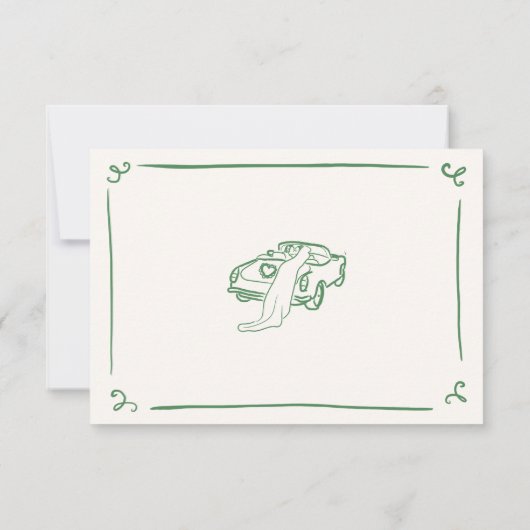 手お洒落引き緑の結婚式RSVP 招待状 (裏面)