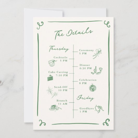手お洒落引き緑の結婚詳細 招待状 (正面)