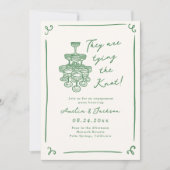手お洒落引き緑婚約パーティ 招待状 (正面)