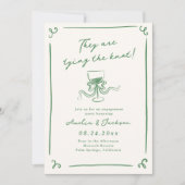 手お洒落引き緑婚約パーティ 招待状 (正面)
