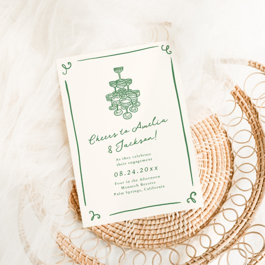 手お洒落引き緑婚約パーティ 招待状