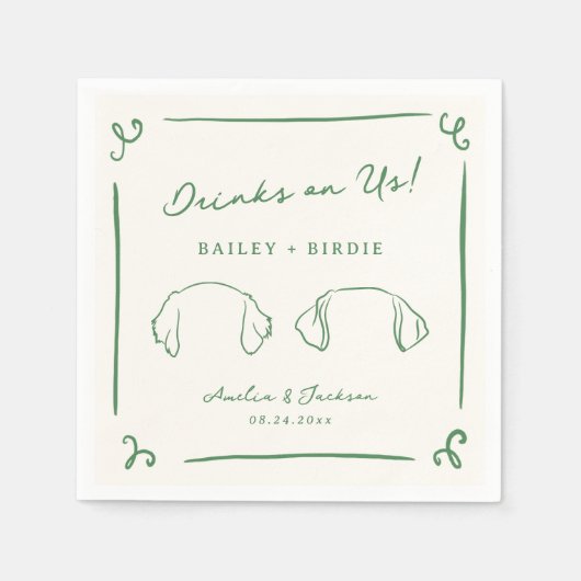 手お洒落引き緑結婚の犬の耳 スタンダードカクテルナプキン (正面)