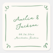 手お洒落引き緑結婚の スクエアシール (正面)