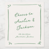 手お洒落引き緑結婚の ワインラベル (シングルラベル)