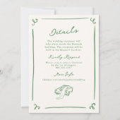 手お洒落引き緑結婚+詳細 招待状 (裏面)