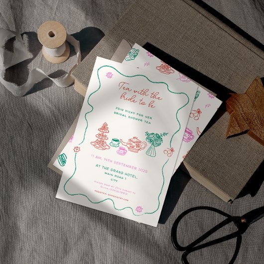 手お洒落引き茶パーティーブライダルシャワー 招待状