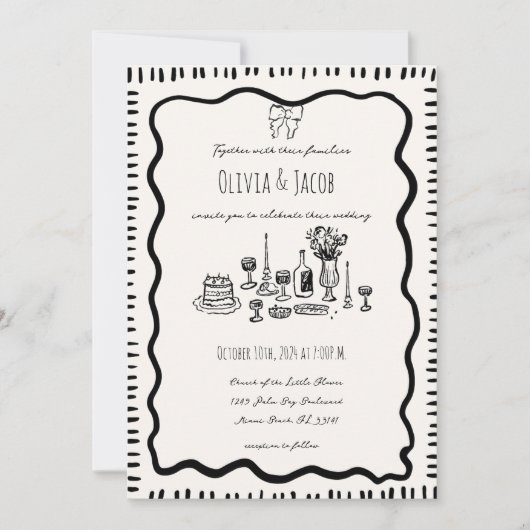 手お洒落引き落書きボイ結婚ブ 招待状 (正面)