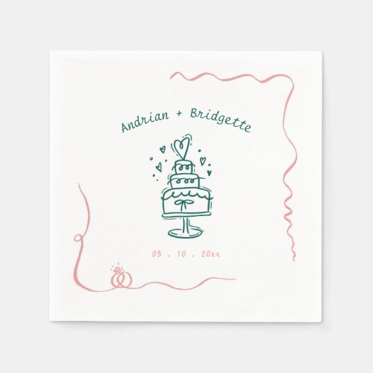 手お洒落引き落書き波状フレーム結婚の スタンダードカクテルナプキン (正面)