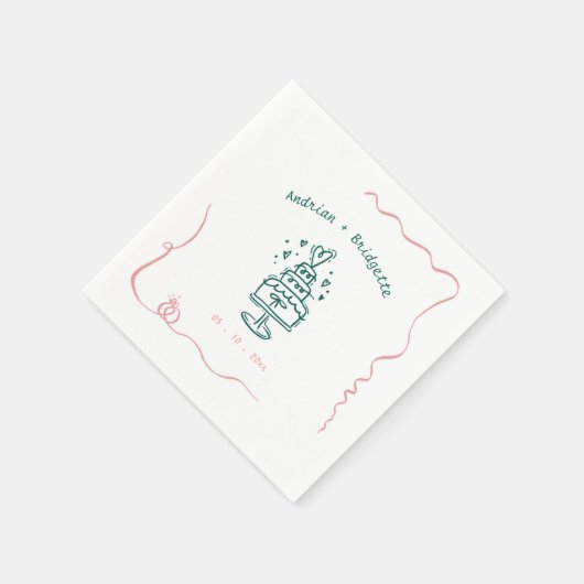 手お洒落引き落書き波状フレーム結婚の スタンダードカクテルナプキン (角)