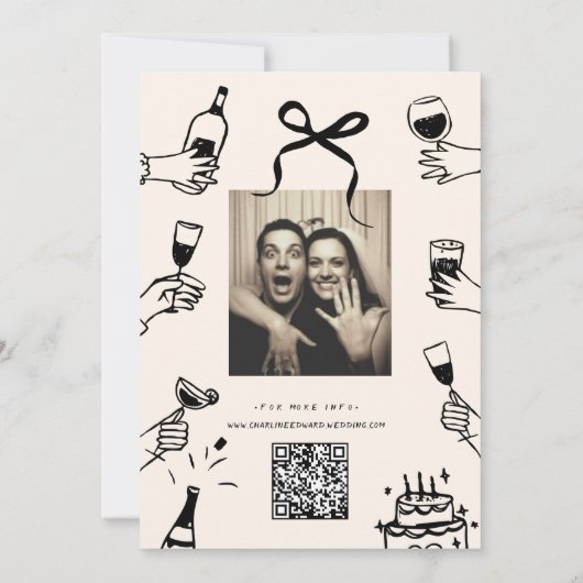 手お洒落引き落書き結婚式招待状 招待状 (裏面)