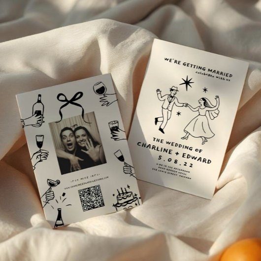 手お洒落引き落書き結婚式招待状 招待状