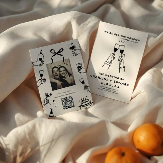 手お洒落引き落書き結婚式招待状 招待状