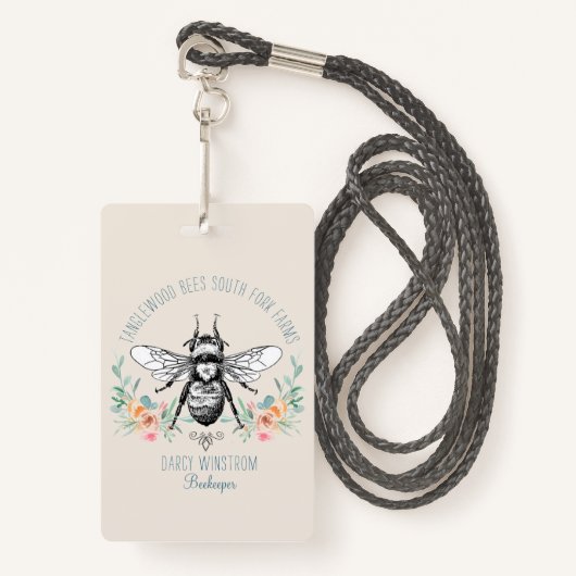 手お洒落引き蜂蜜ビー養蜂場フローラバッジ バッジ (正面ランヤード)