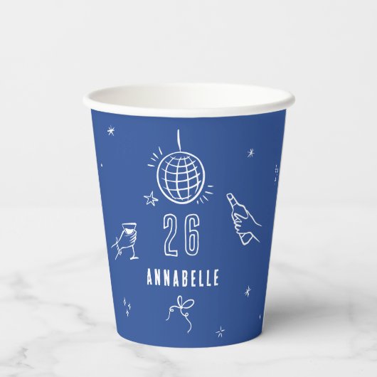 手お洒落引き誕生日ドリンクパーティー青 紙コップ (裏面)