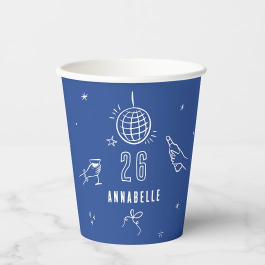 手お洒落引き誕生日ドリンクパーティー青 紙コップ (正面)