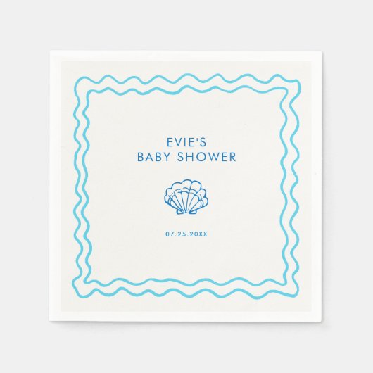 手お洒落引き貝殻の赤ちゃんシャワー スタンダードカクテルナプキン (正面)