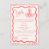 手お洒落引き赤い弓の波の結婚詳細 エンクロージャーカード (正面)