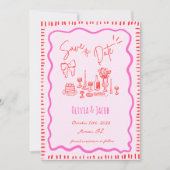 手お洒落引き赤い弓の波打ち結婚の 招待状 (正面)