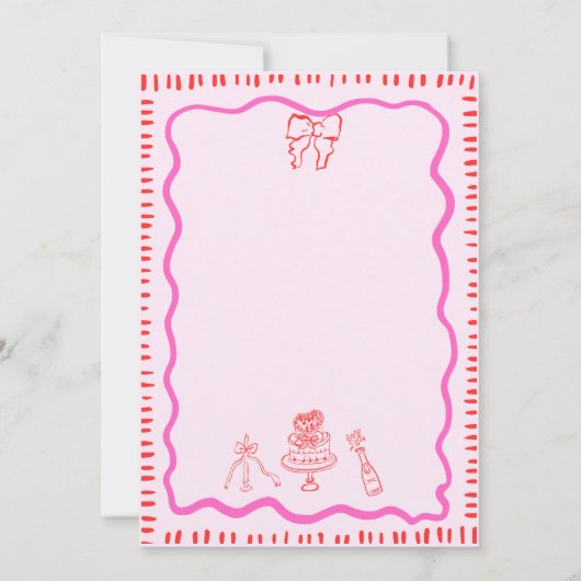 手お洒落引き赤い弓の波打ち結婚の 招待状 (裏面)