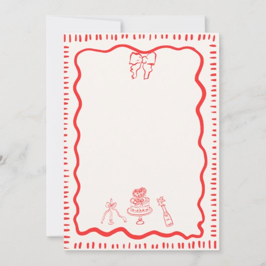 手お洒落引き赤い弓の波打ち結婚の 招待状 (裏面)