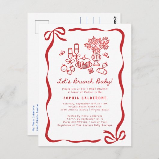 手お洒落引き赤ちゃんシャワーブランチ ポストカード (正面/裏面)