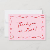 手お洒落引き赤&ピンクありがとう 招待状 (正面)