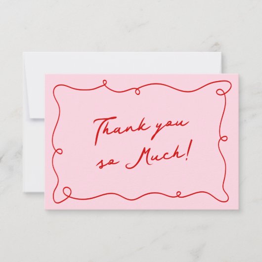 手お洒落引き赤&ピンクありがとう 招待状 (正面)