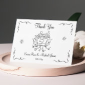 手お洒落引き車の結婚サンキューカード サンキューカード