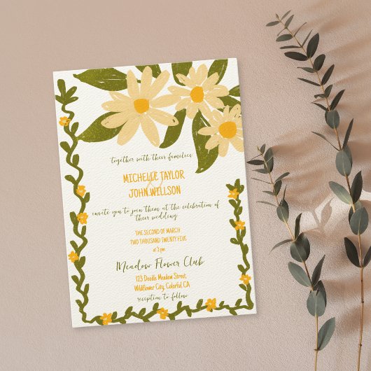 手お洒落引き野草牧草地デイジー 招待状