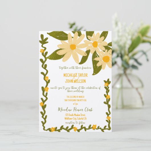 手お洒落引き野草牧草地デイジー 招待状 (スタンド正面)
